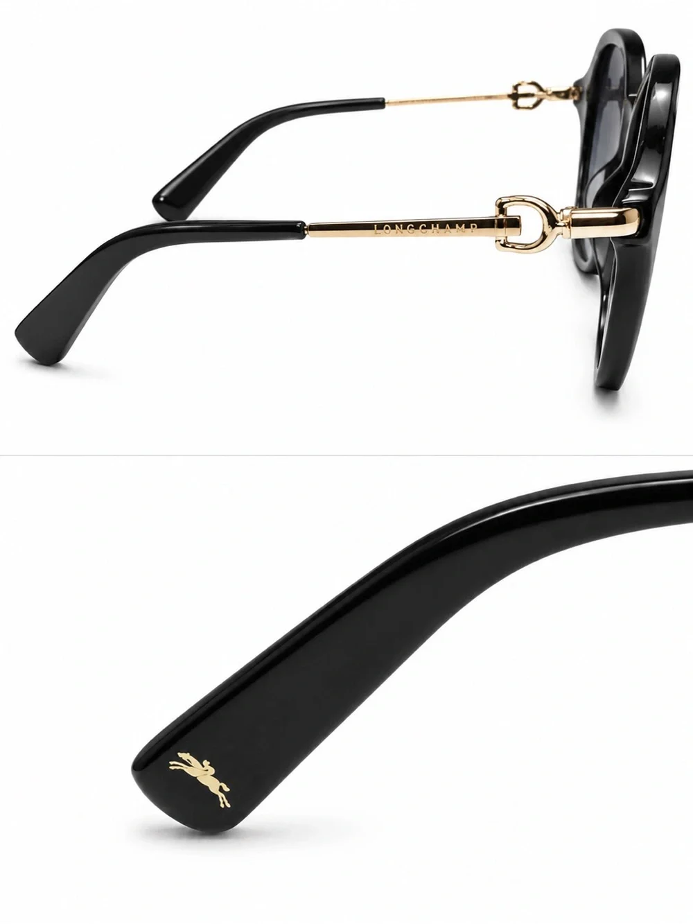 Longchamp Black Frame Sunglasses with Olive Case